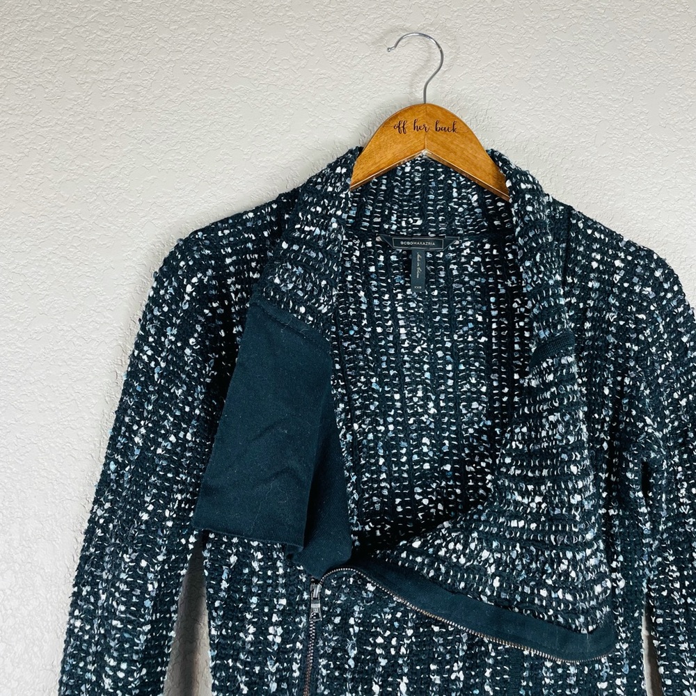 BCBG Black and White Zip Up Sweater